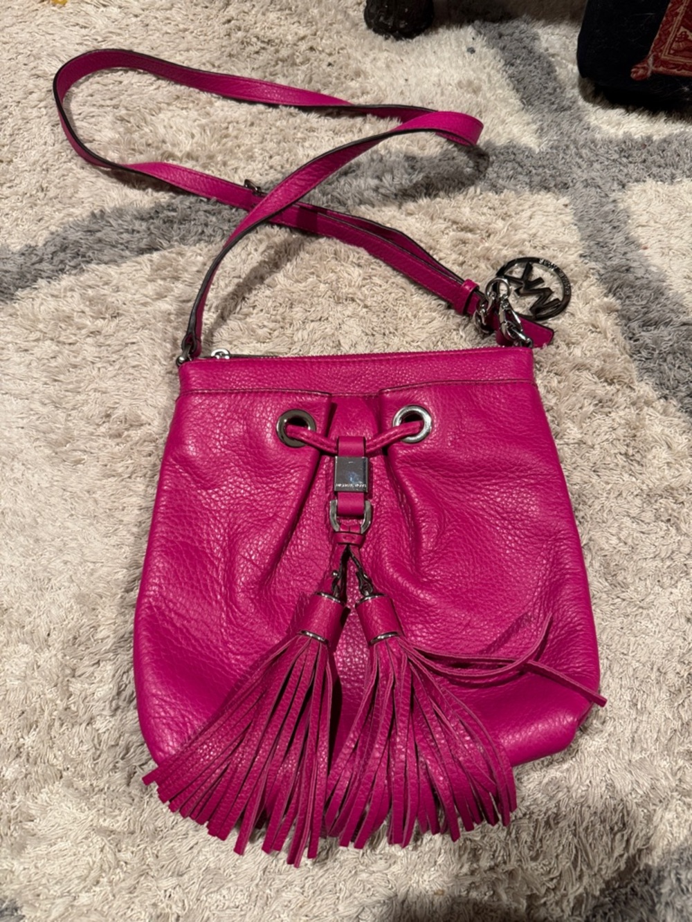 Michael Kors Fuchsia Leather Tassel Crossbody Bag